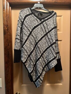 new directions Black & White Asymmetric Knit Poncho Sweater